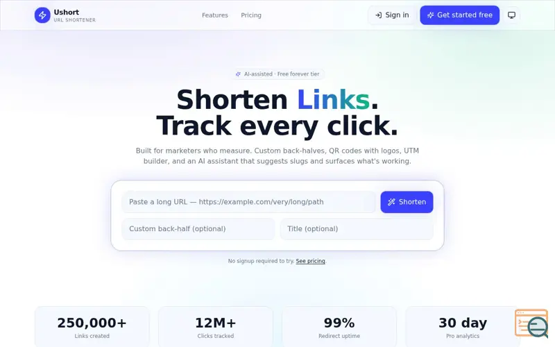 Screenshot of Ushort URL Shortener