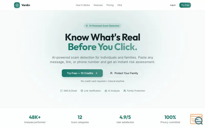Screenshot of Vardin Scamguard