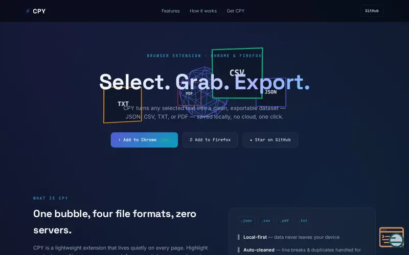 Screenshot of CPY — One Click and Download