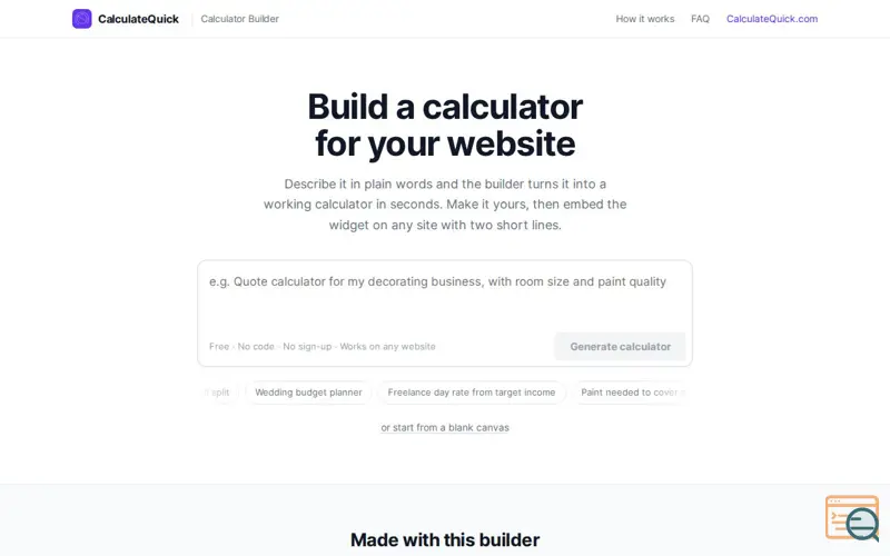 Screenshot of AI Calculator Builder