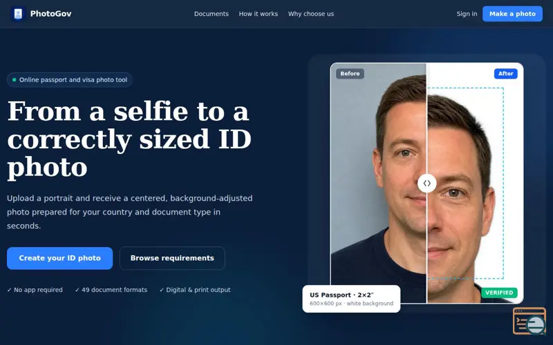 Screenshot of PhotoGov — Passport & Visa Photo Maker, a launch using AICavo