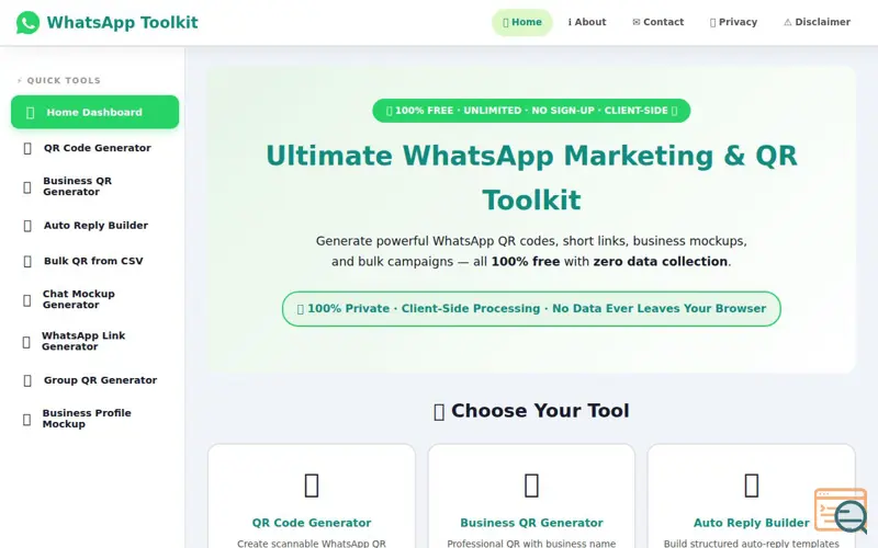 Screenshot of 100% Free & Unlimited WhatsApp Tools