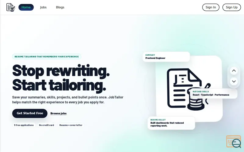 Screenshot of JobTailor