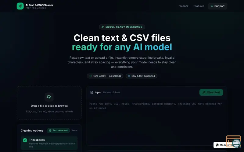 Screenshot of AI Text & CSV Cleaner