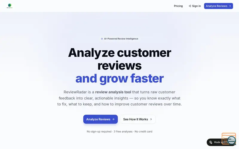 Screenshot of ReviewRadar