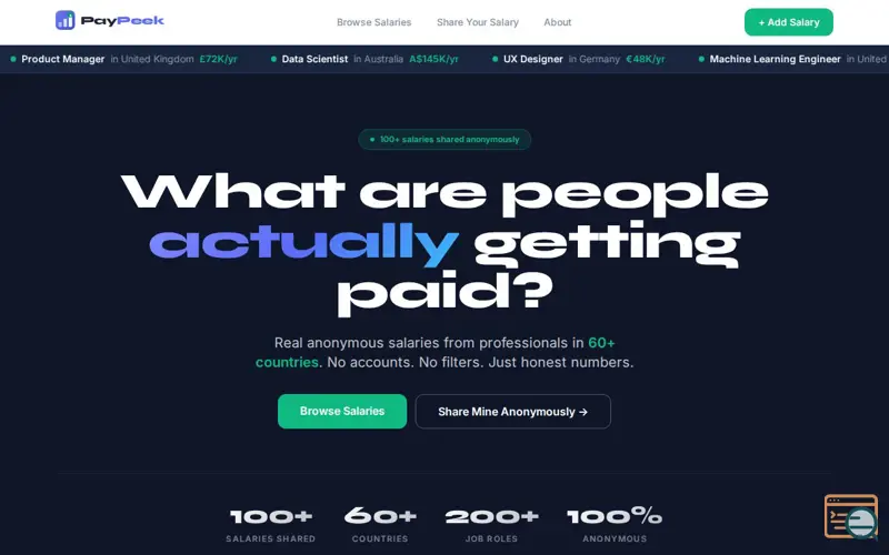 Screenshot of PayPeek