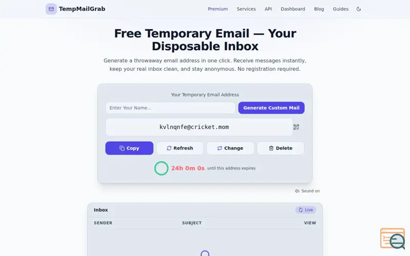 Screenshot of TempMailGrab