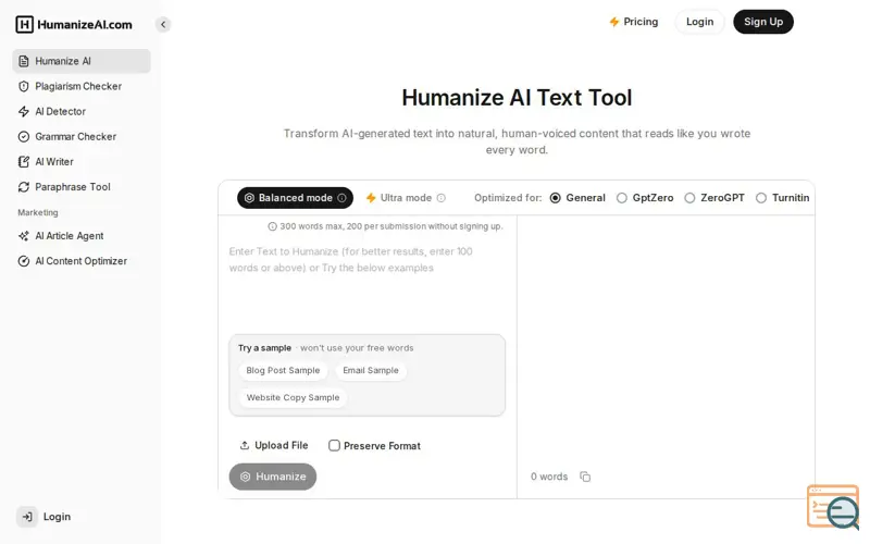 Screenshot of Humanize AI