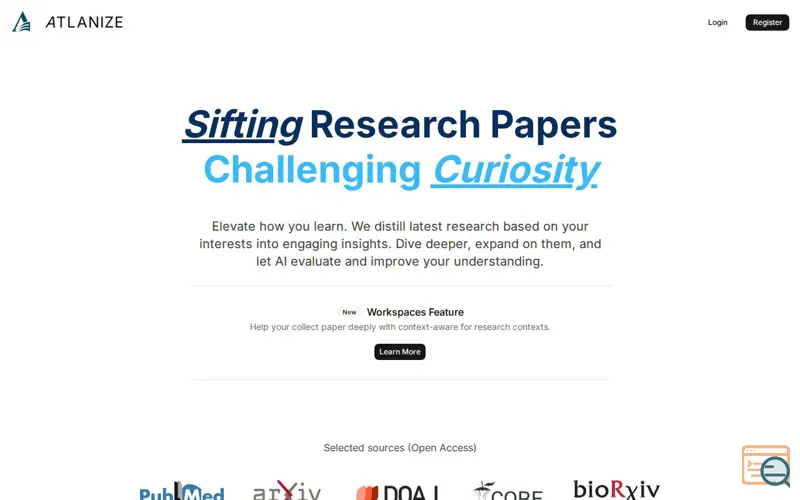 Screenshot of ATLANIZE - Sifting Journals Challenging Curiosity