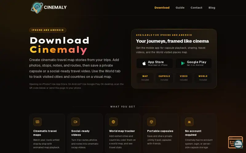 Screenshot of Cinemaly - Interactive Travel Memory Map
