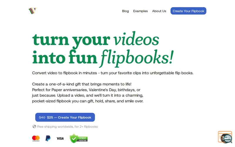 Screenshot of VideoToFlip.com - Turn video to flipbook