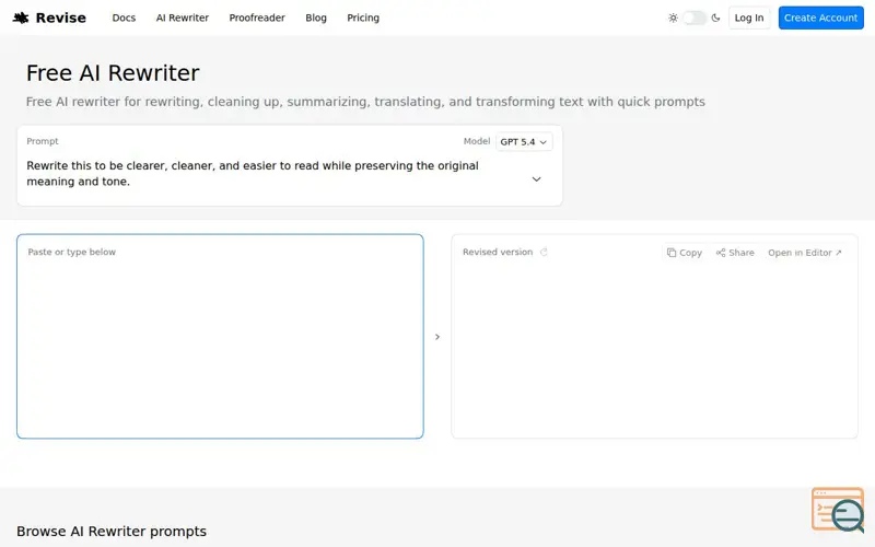 Screenshot of A fast, free AI rewriter