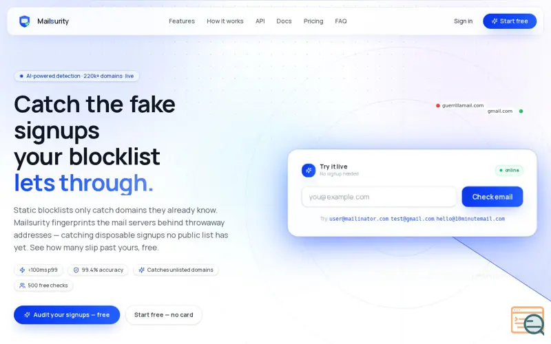 Screenshot of Mailsurity