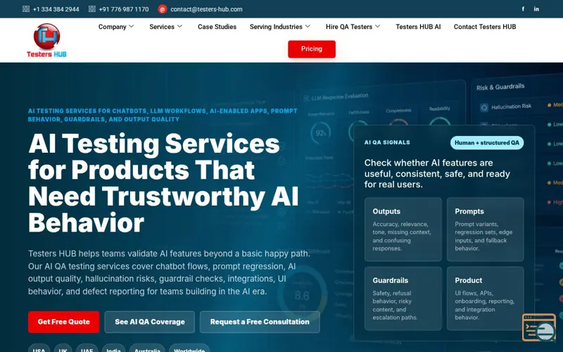 Screenshot of AI Testing Services - Testers HUB