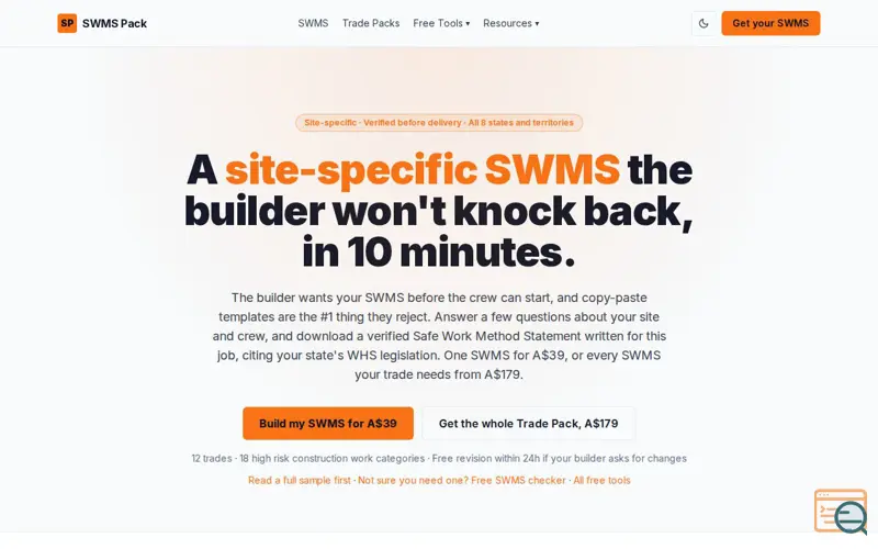 Screenshot of SWMS Pack