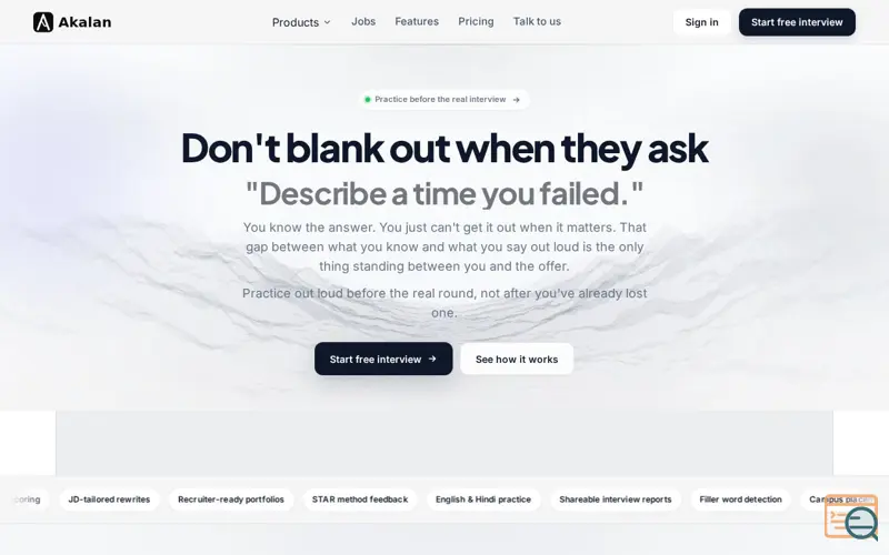 Screenshot of Akalan AI | AI Mock Interview Practice That Feels Real