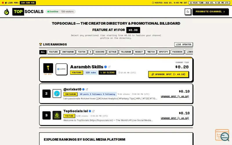 Screenshot of TopSocials