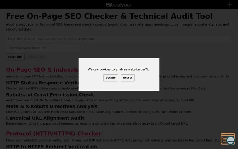 Screenshot of Sitealyser.com