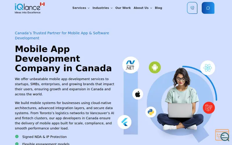 Screenshot of iQlance Solutions Canada, a launch using Swiper