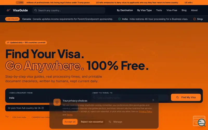 Screenshot of VisaGuide