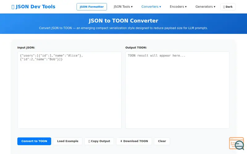 Screenshot of JSON → TOON Converte