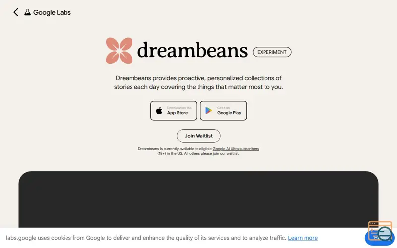 Screenshot of Dreambeans by Google Labs