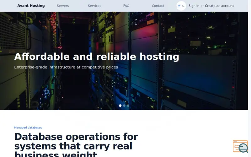 Screenshot of Avant Hosting