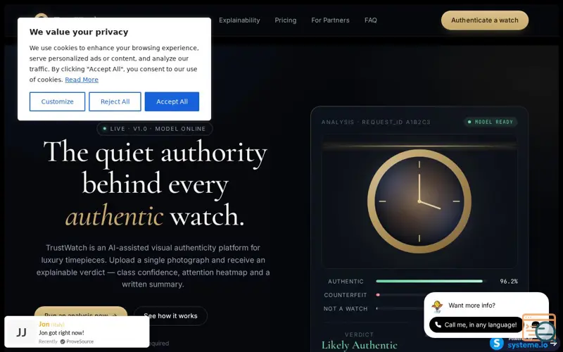 Screenshot of TrustWatch