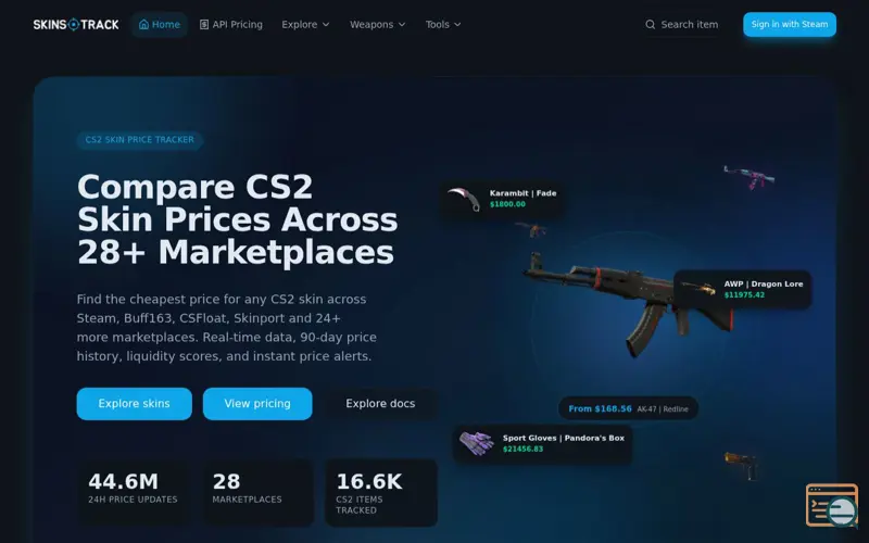Screenshot of SKINSTRACK - Browse & Compare CS2 SKINS