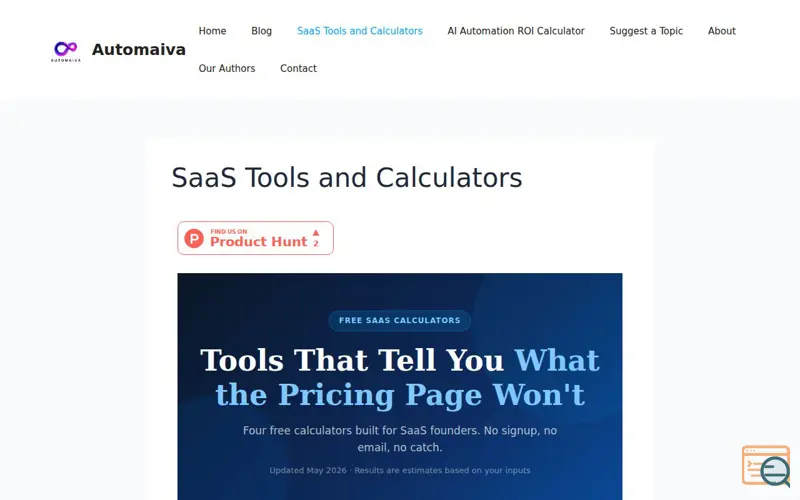 Screenshot of Automaiva SaaS Calculators