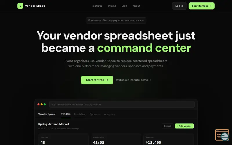 Screenshot of Vendor Space