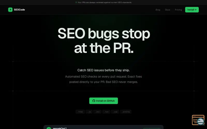Screenshot of SEOCode — SEO reviews in every pull request