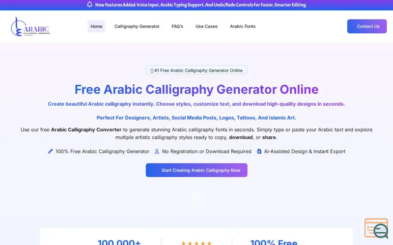 Screenshot of Arabic Calligraphy Generator