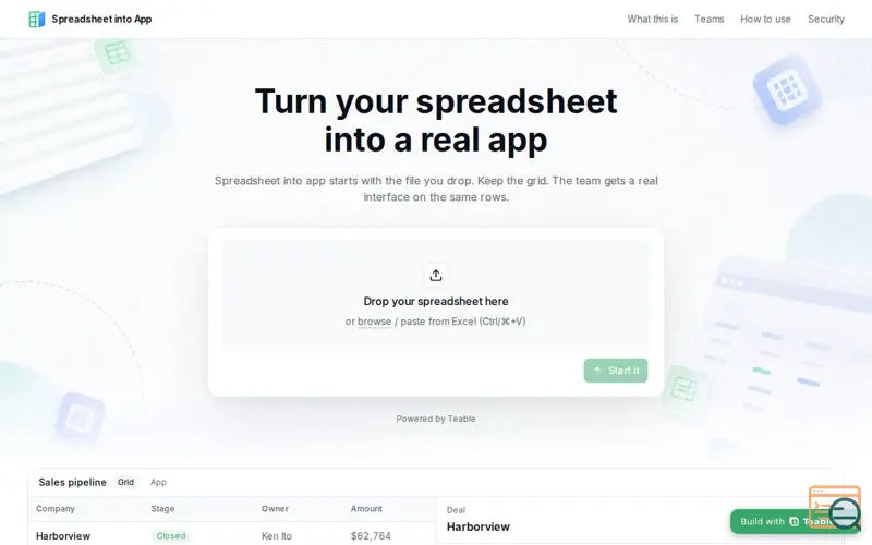 Screenshot of Turn Excel or CSV into a Real App | Spreadsheet into App