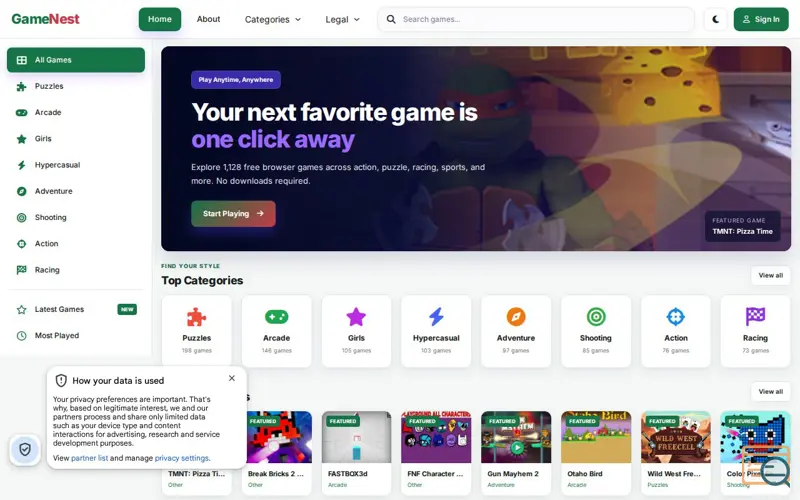 Screenshot of GameNest