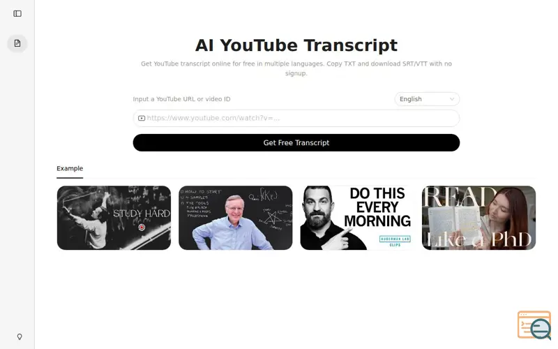 Screenshot of Aiyoutubetranscript