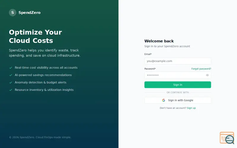 Screenshot of SpendZero