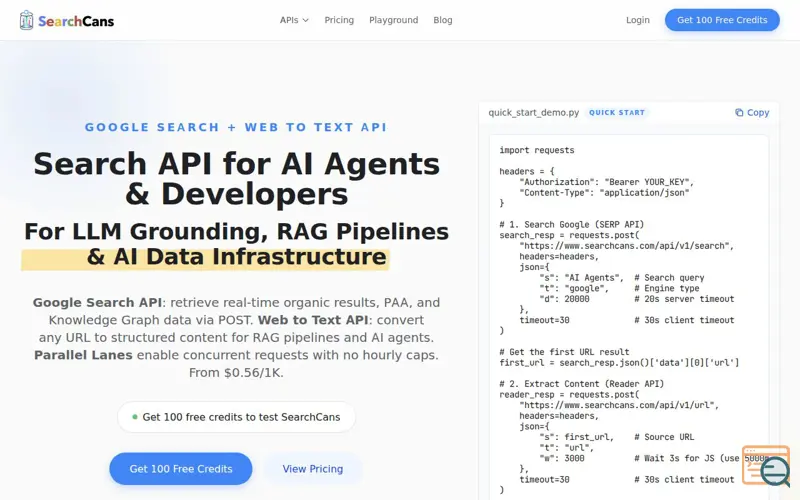 Screenshot of SearchCans 2.0