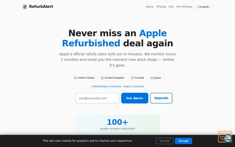 Screenshot of RefurbAlert