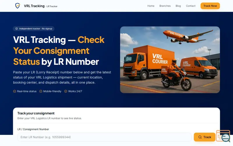 Screenshot of VRL Tracking