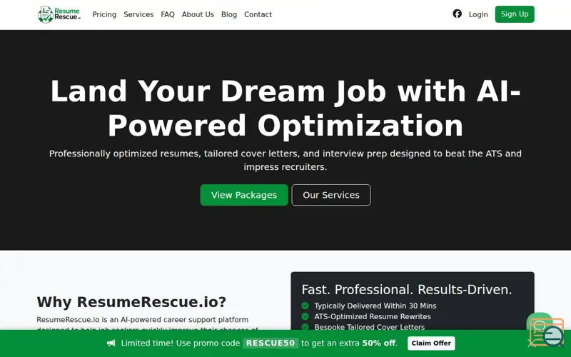 Screenshot of ResumeRescue.io, a launch using Counter.dev
