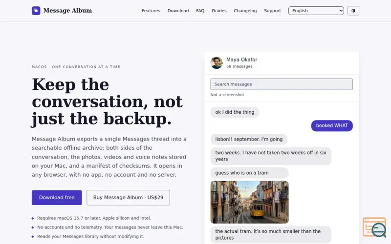 Screenshot of Message Album