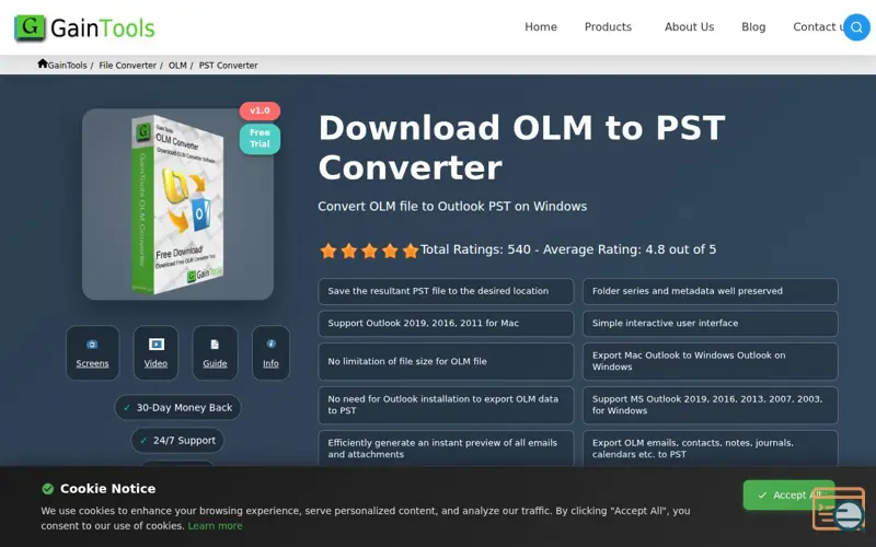 Screenshot of GainTools OLM to PST Converter 