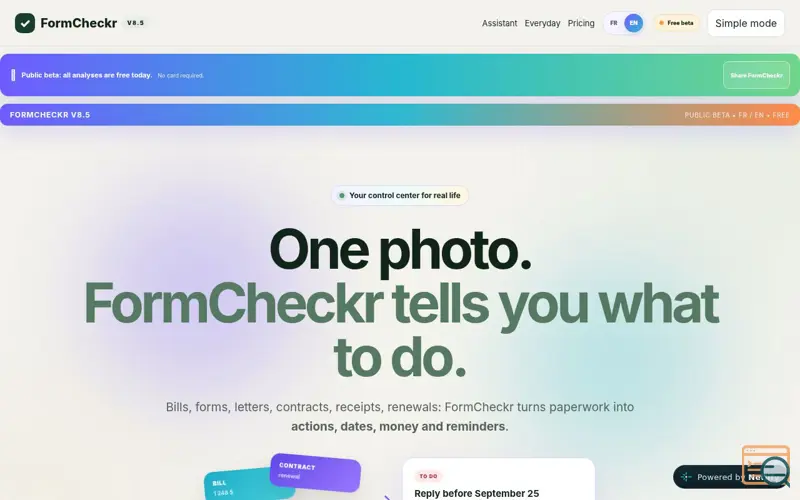 Screenshot of FormCheckr V8.2 BETA, a launch using FC Web Consulting