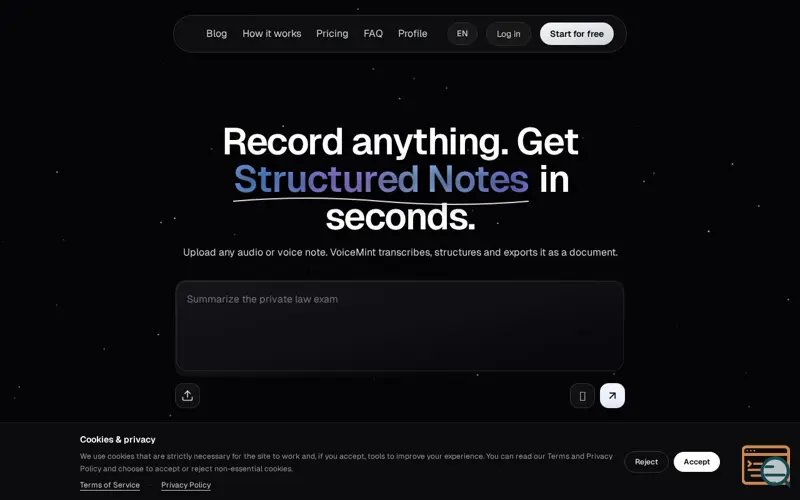 Screenshot of VoiceMint