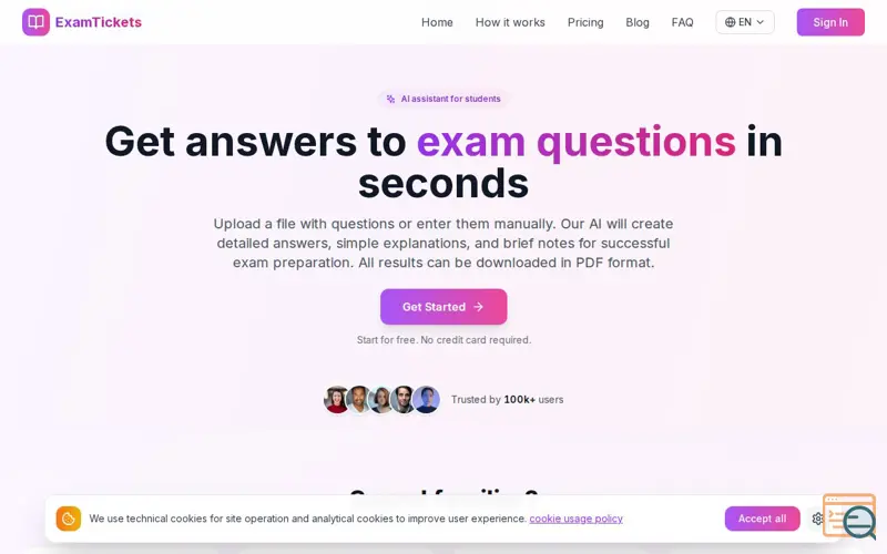 Screenshot of ExamTickets