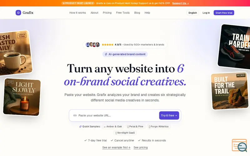 Screenshot of Grafix — On-brand social content, generated by AI.
