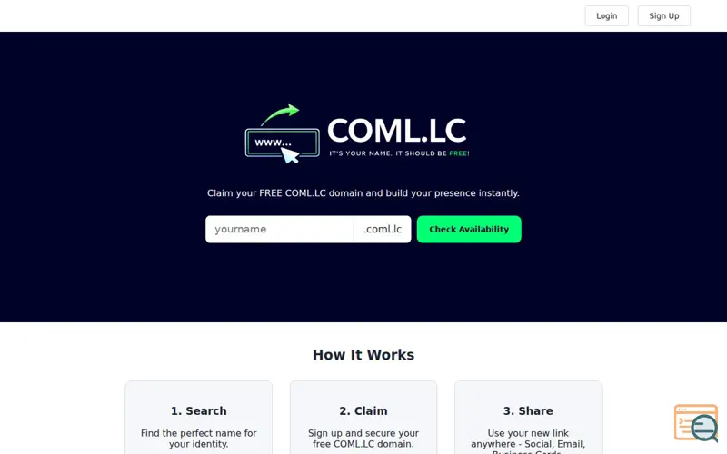 Screenshot of COML.LC - Free Personal Domains