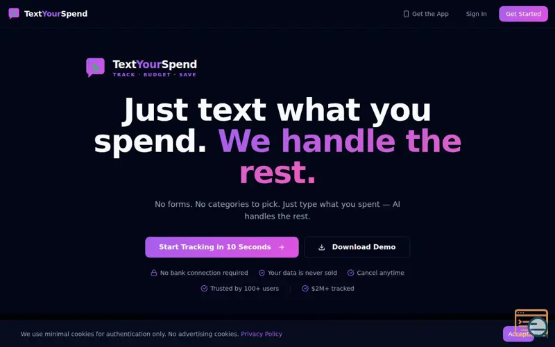 Screenshot of TextYourSpend