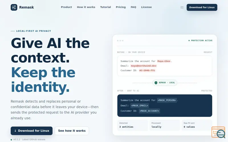 Screenshot of Remask — Local PII Protection Gateway for AI